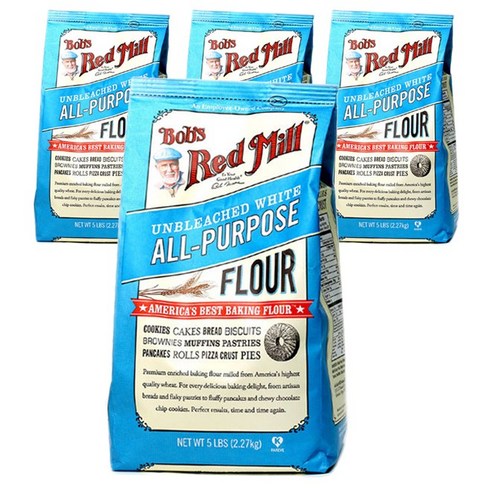 밥스레드밀 언블리치드 화이트 다목적 밀가루, 2.27kg, 4개