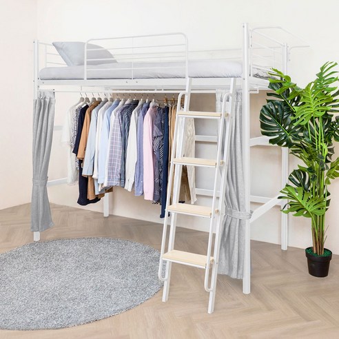 일루일루 코모드i 올인원 행거형 벙커침대 프레임 옷장 철제 2층 성인 학생 수납, 기본형(아이보리)/프레임+조명+거치대