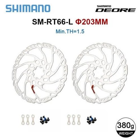 Shimano SLX Deore SM-RT76 RT66 RT64 RT54 디스크 브레이크 로터 160mm 203mm 6 볼트 디스크 센터 잠금 MTB 자전거 로터 산악 자전, SMRT66L 203 2P