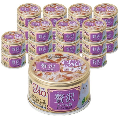 이나바 고양이 챠오 제이타크캔, 24개, 가츠오부시&참치&닭가슴살 (A-145), 80g