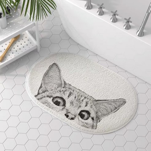 Karvin 만화 귀여운 고양이 목욕 미끄럼 방지 발판 욕실 매트 화장실 입구 흡수 매트, 01 - 귀여운 고양이