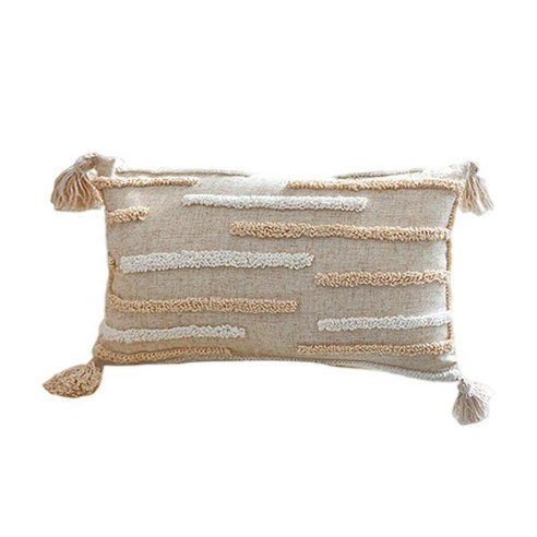 손으로 짠 술이 달린 면 장식 흰색 커버 Boho 술 베갯잇 소파 베드 침실, 30x50cm C, {"수건소재":"면"}