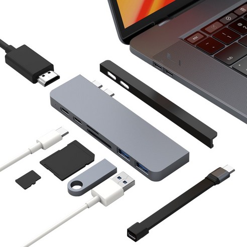 하이퍼드라이브 HD28C 7in2 USB-C 멀티허브 맥북 호환 4K HDMI USB-C 100W PD충전 SD카드, 그레이, 1개