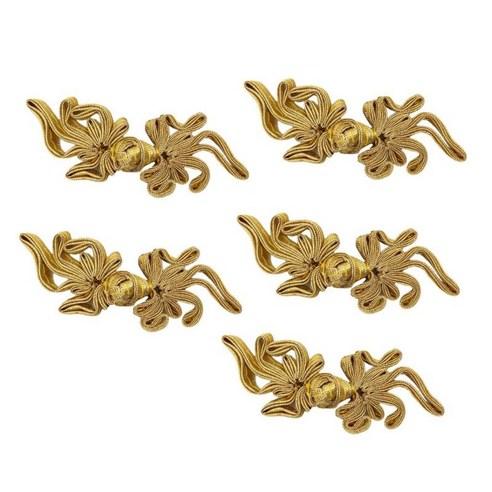 5 쌍 중국어 번체 매듭 개구리 버튼 클로저 바느질 의상 장식, 황금, 새틴