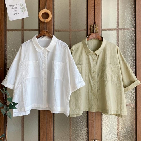 브이와이 여성 SS 바스락 반소매 카라 더블포켓 셔츠