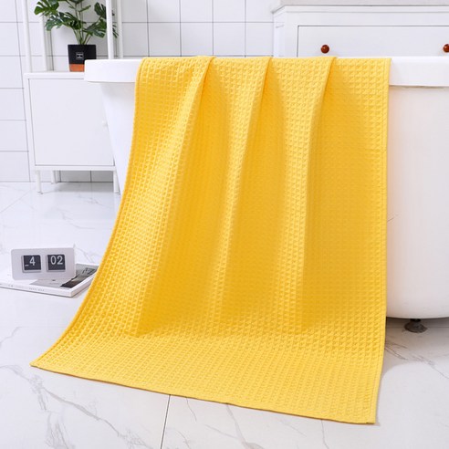 일본계 와플 성인 목욕수건순면 벌집 격자 가볍고 마른 흡수, 70*140, 노랑, 황색