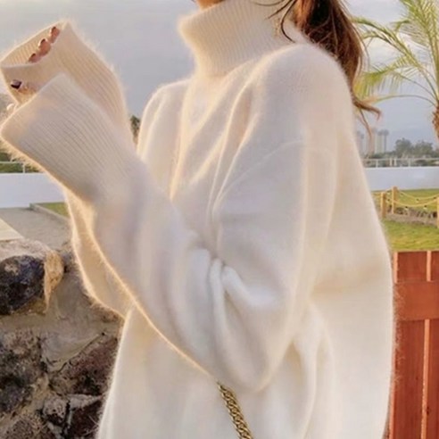 가을/겨울 부드러운 스웨터 여성 터틀넥 느슨한 풀오버 니트 코트 조커 재킷
