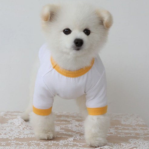 럭키페터 링거 강아지 옷 소형견 대형견 티셔츠 화이트 시리즈, 화이트+옐로우, 1개
