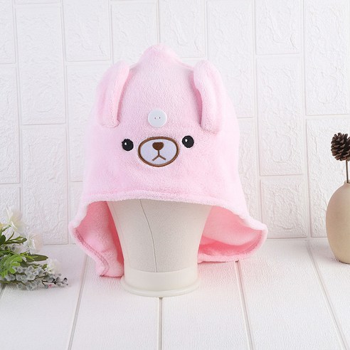 산호 양털 흡수성 토끼 머리 욕조 캡 극세사 빨리 드라이 고급형, 23cm*65cm, 핑크/핑크