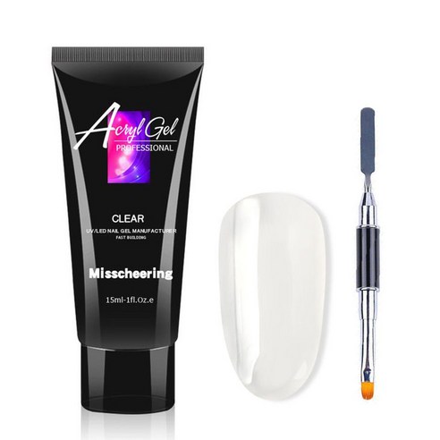 떨샵 폴리젤 연장네일젤 15ml 셀프 인조 손톱연장 젤 네일 아크릴 브러쉬세트, 클리어, 2세트