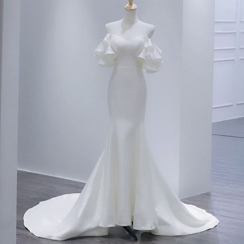 [웨딩나우ㅣ강추] 꿈 같은 우아함: 레나 새틴 머메이드 셀프 웨딩드레스 [WeddingNOWㅣ인기상품]