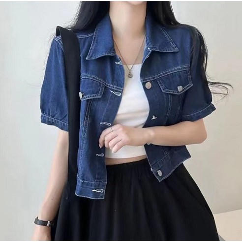 쪼예 데일리 버튼 포켓 반팔 데님 숏 자켓