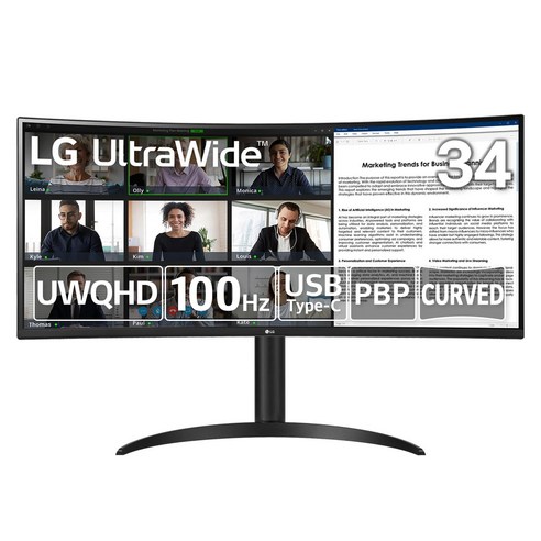 LG 34WR55QC-B 34 UltraWide 100Hz HDR10 USB Type-C(USB PD65W) 3 울트라 와이드 모니터 인치
