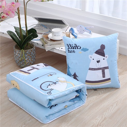 베개 이불 겸용 40*40cm 쿠션 낮잠 담요, 북극곰