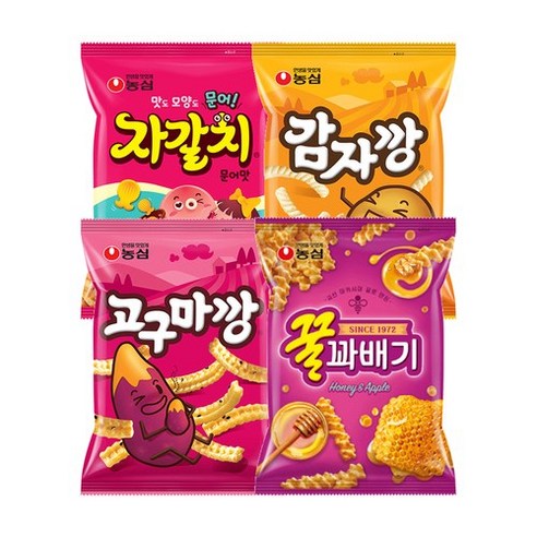 농심 자갈치 문어맛 감자깡 고구마깡 꿀꽈배기 4개 번들 x 2개, 농심-자갈치감자고구마꿀꽈배기, 상세페이지 참조