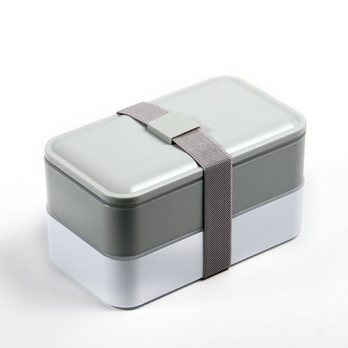 [LM] Bento box set 수프 머그잔이있는 일본식 도시락 상자 이중 밀봉 절연 휴대용 식품 저장 용기 Microwavable, Gray