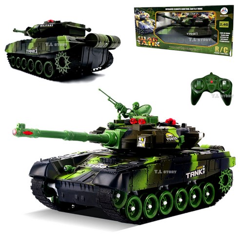 무선조종 RC 탱크 9995 WAR TANK 배틀탱크 (중형) 밀리터리 RC카 대전모드 배틀모드 무선 탱크장난감 어린이 조카 아이 선물, 9995_카모그린