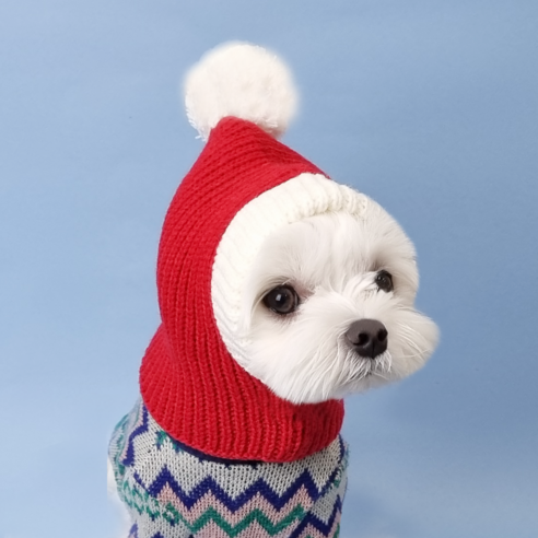 난펫 강아지 고양이 크리스마스 겨울 방한 군밤 모자, 빨강