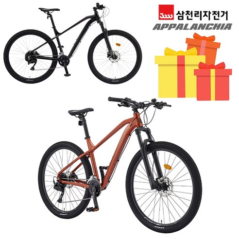 삼천리 2024 완조립 아팔란치아 M55 27.5인치 18단 주니어 성인 알루미늄 산악용 광폭 MTB 자전거, 17.5_L, 블랙, 1개