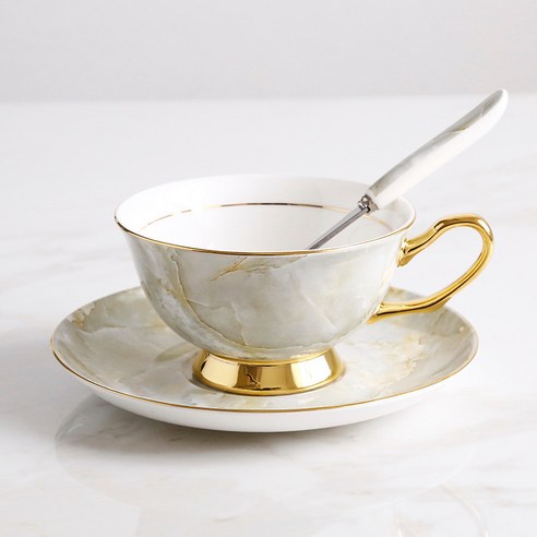DFMEI.커피잔 세트요.Coffee cup set금골자 커피잔 세트 영국식 홍차잔 유럽식 도자기 커피잔 오후차 선물세트입니다., 대리석 컵 (회색 노란색), DFMEI.전통적인