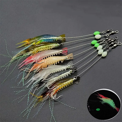 LONZOMONI 새우처럼 리얼한 움직임 야광 빛나는 새우 실리콘 낚시 미끼 루어 7p