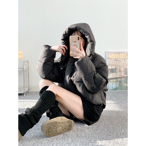 후드 크롭 숏패딩