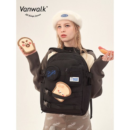 VANWALK 학생 대용량 캐주얼 책가방 커플 백팩