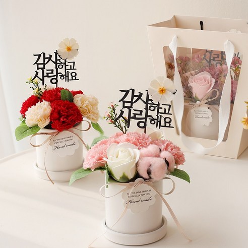 [오케이나우ㅣ강추] 부모님께 진심을 전하는 감동적인 어버이날 선물: 가정의달 어버이날 메르시 비누꽃 카네이션 화분 세트 [OKNOWㅣ추천상품]