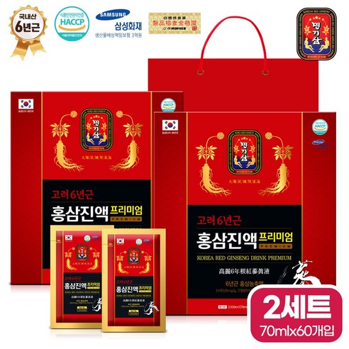 명기삼 고려6년근 홍삼진액 프리미엄 + 쇼핑백, 70ml, 90개