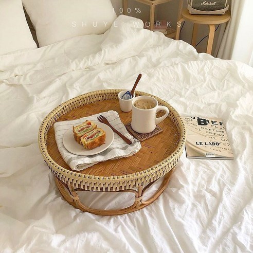 라탄 티테이블 등나무 트레이 야외 나들이 소반, MS사이즈 36cm