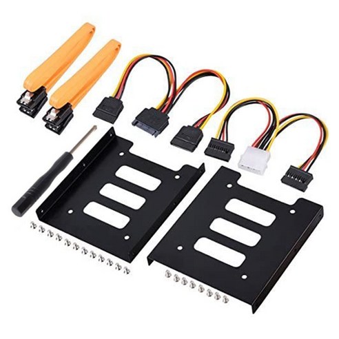 2.5 인치 SSD SATA 데이터 케이블과 전원 케이블 3.5 인치 내부 하드 디스크 드라이브 설치 키트 (2 × SSD 브라켓), 검정