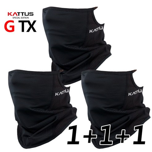 KATTUS 쿨넥워머 사계절 귀걸이타입 냉감 1+1+1 스포츠 마스크 자외선 차단 쿨 골크 목토시 바라클라바 멀티 부드러운 착용감, 블랙 3pcs, 4개