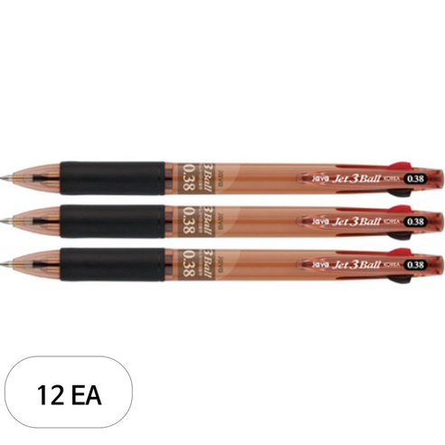 자바펜 제트3볼 3색 볼펜 0.38mm, 브라운, 12개