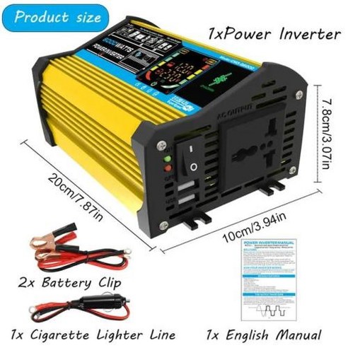 12VAC RV용 220V DC 차량 LCD 차량용 USB 지능형 인버터 스마트 6000W 인버터 디스플레이 태블릿 110V 전원 듀얼, 4) Yellow 12V to 110V