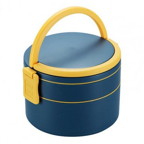 Eco-Friendly Bento Box Leak-proof Sealed Double Layer Large Capacity Sealed Lunch Box Outdoor Food C, Blue  Round