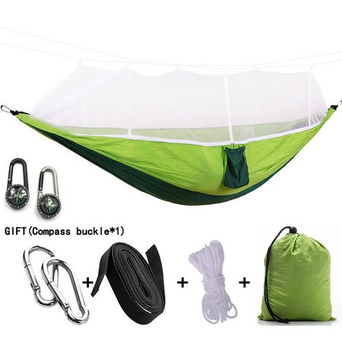 [SW] 캠핑용/정원 해먹 및 모기장 야외 가구 1-2 인용 휴대용 걸이식 침대 강도 낙하산 패브릭 수면 스윙, Light Green 1, 하나