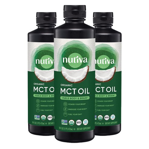 누티바 MCT 오일 언플레이버드 비건, 473ml, 3개