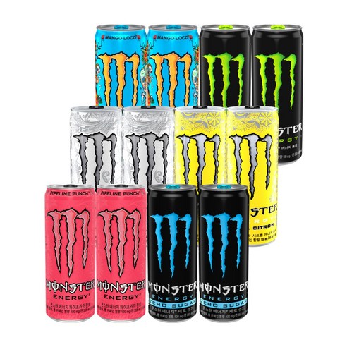 몬스터에너지 세트 울트라+시트라+펀치+망고+그린+제로, 1세트, 355ml