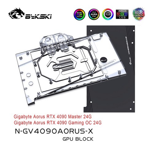 컴퓨터 Bykski 4090 시리즈 GPU 물 냉각 블록 기가 바이트 AORUS 마스터 24G 액체 쿨러 시스템 N-GV4090AORUS-X, [01] With backplate, [02] RBW(5V 3PIN)