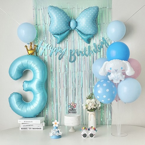 연지마켓 시나모롤 산리오 생일풍선 파티세트, 블루풀세트(블루숫자 3)