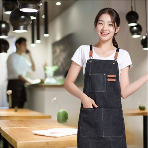프위즈 포켓이 있는 빈티지 캔버스 패브릭 앞치마, 1개, 블랙