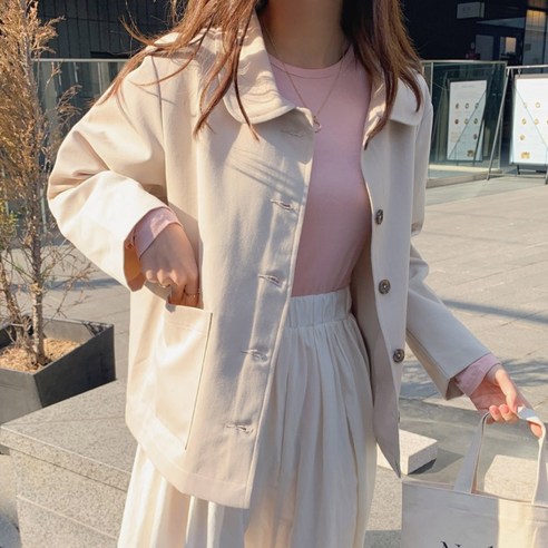 BLANC# 둥근 카라 담백 코튼 숏 자켓