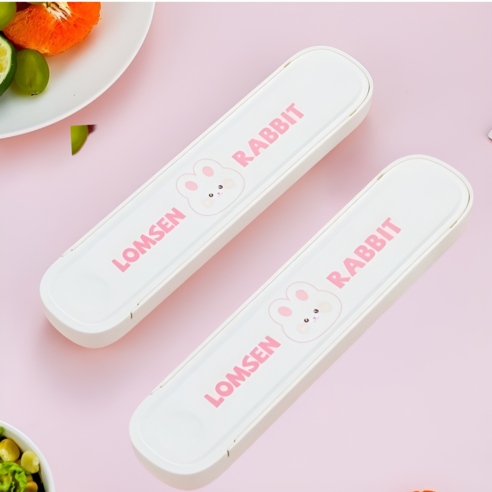 체리닷컴 귀여운 곰돌이 토끼 도시락 휴대용 수저통 케이스, 2개, 화이트 토끼