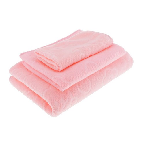 3개의 크기 수건은 목욕탕 연약한 목욕 수건 손수건 단색을 놓습니다, S M L, 마이크로 화이버, 라이트 핑크