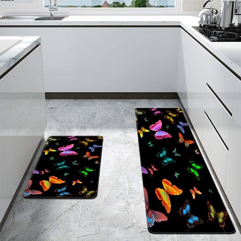 파란 나비 3D 인쇄 된 부엌 깔개 문 매트 복도 목욕 매트 Anti-slip 지역 마루 깔개 거실 뜨거운 판매 침실 Doormat, 40센치메터x60센치메터, CH001773