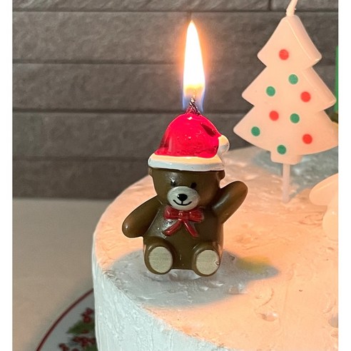 산타 곰돌이초 브라운 ( 1개입) 케이크 파티캔들 생일초 산타모자