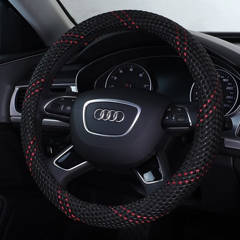 자동차 핸들 커버 Bora Tiguan Magotan 폴로 Passat Santana 사계절 범용 여름 얼음 실크 핸들 커버, 전체아이스실크검정과빨강