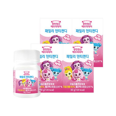 캐치티니핑 덴티캔디 아기 자이리톨 장인정신 에브리데이, 딸기맛, 30g, 4개
