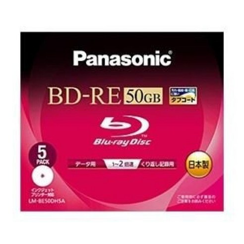 파나소닉 Blu-ray 디스크 50GB (단면 2층재기록형2배속와이드 프린터블 5장 팩)