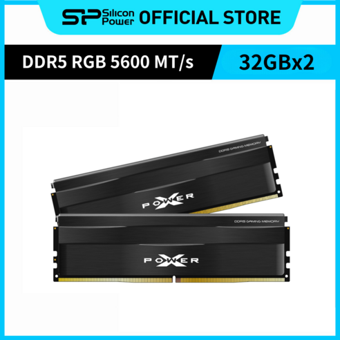실리콘파워 Silicon Power RGB DDR5-5600 32GB*2 CL40 PC5-44800 데스크탑 메모리 램, 블랙